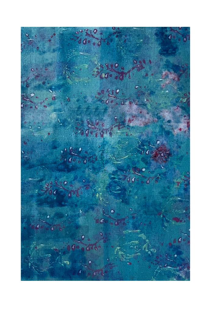 Abstract blue and green patterned fabric
