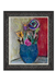 Framed artwork of a vase with flowers against a red background