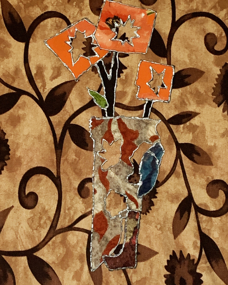 Decorative wall art with a vase and flowers on a textured beige background