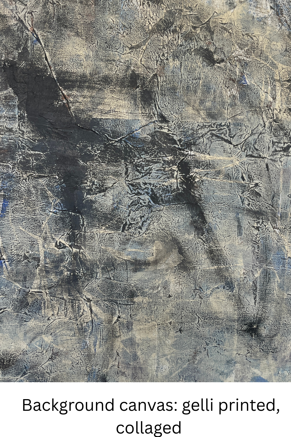 Textured gelli printed and collaged background with abstract patterns.
