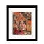 Portrait of a woman named Filippa in a fabric collage, adorned with an ornate floral lace crown and vintage-inspired patterns in rich earthy tones.
