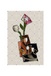 Artistic depiction of flowers in a vase on a grid background