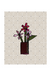 Cross-stitched design of flowers in a pot on a polka dot background