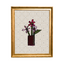 Framed cross-stitched artwork of flowers in a vase on a white background