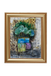 Framed abstract painting with floral elements on a white background