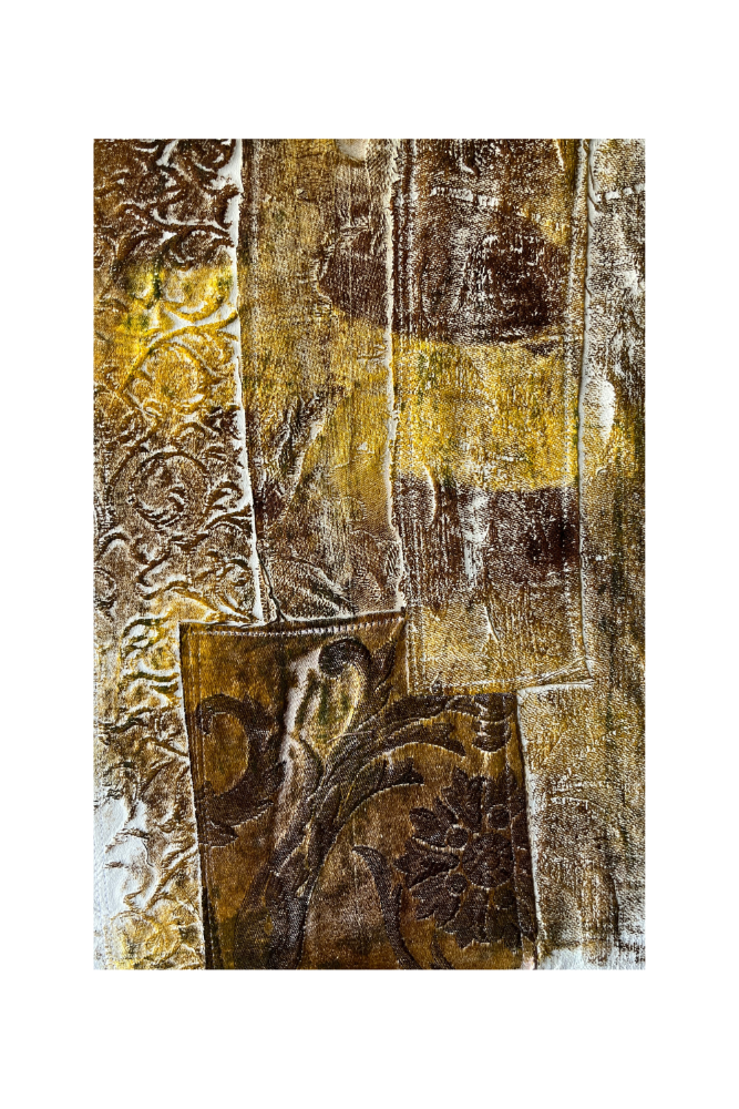 Textured brown and gold abstract design on a white background