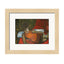 Framed painting of a figure in a red garment with a white border