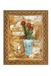 Decorative painting with a blue vase and red flowers in an ornate gold frame.