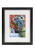 Framed artwork with flowers and a cat on a colorful background