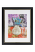 Framed abstract artwork with a vase and plant on a white background