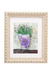 Framed artwork of a purple vase with plants on a white background