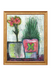 Framed artwork of potted plants with a colorful butterfly design on a white background