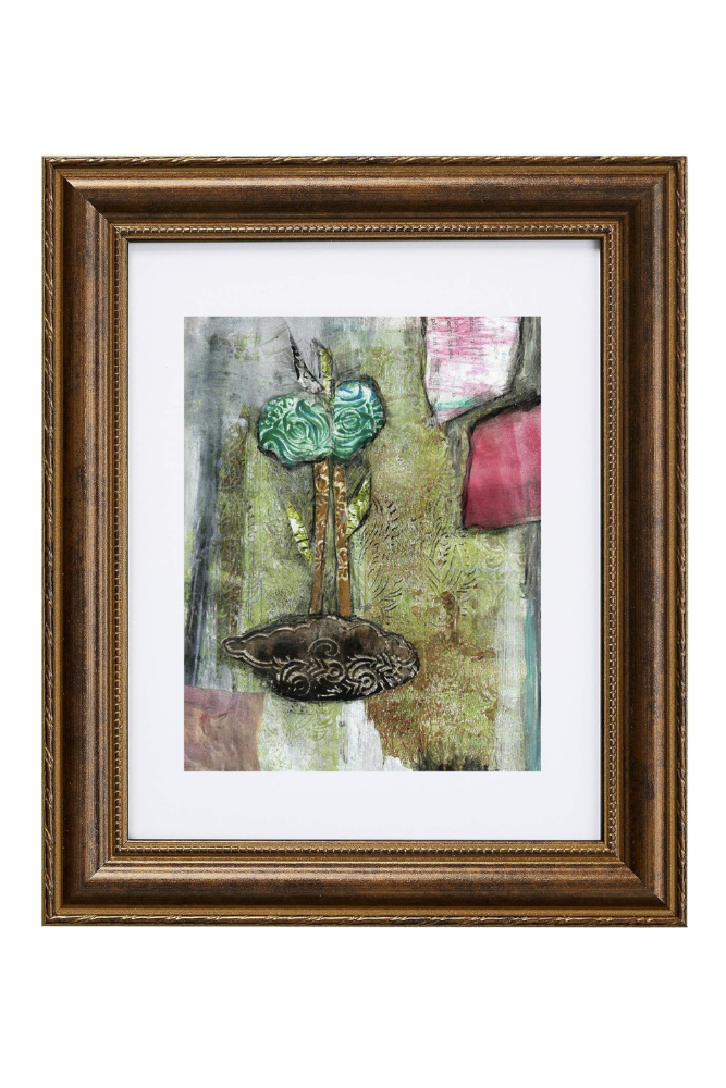 Framed artwork with abstract design on a white background