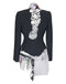 Art print of a couture jacket titled Madeline Jacket, created by Sara Palacios with white floral lace, sheer fabric, and black sequined detailing.