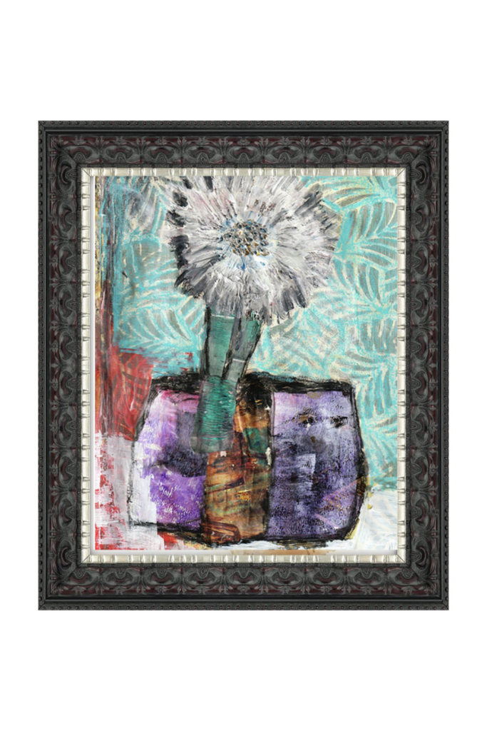 Abstract artwork with a central figure on a white background