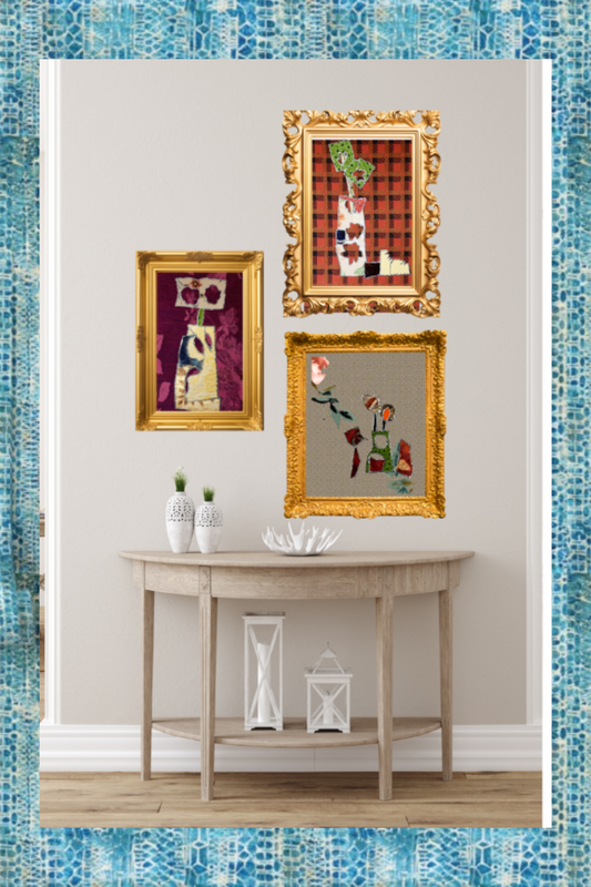 Gallery wall of affordable art prints in a bright hallway