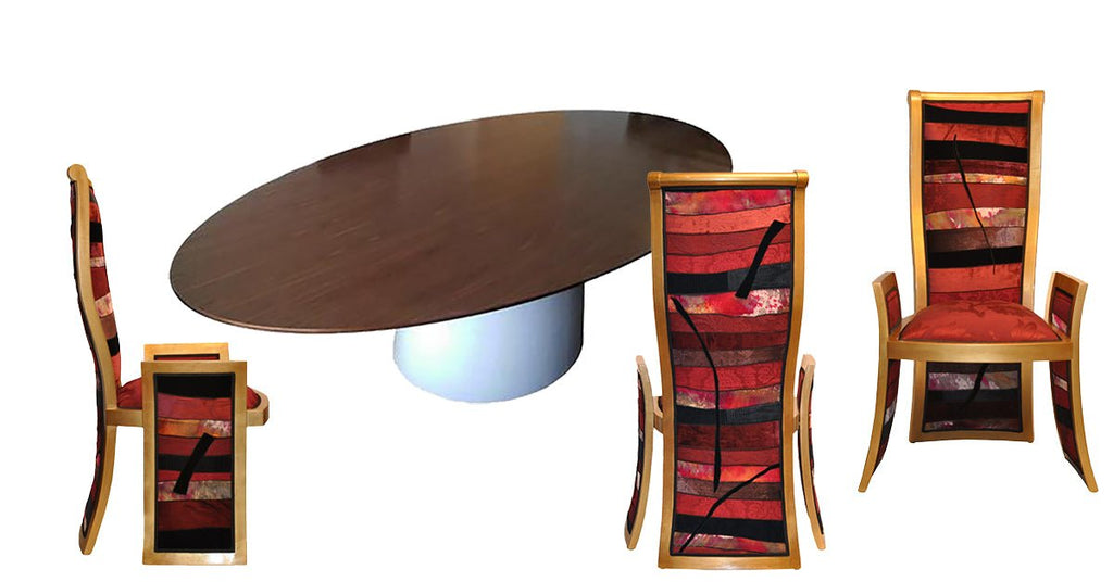 Oval Modern Table with High Back Chairs