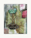 Mixed media collage titled Hay Moon by Sara Palacios. The piece features a stylized green flower with rose-like patterns, two tall stems, and layered leaves growing from a textured brown base. Surrounded by an abstract background of green, gray, and pink tones, the artwork blends organic and ornamental elements for a dreamy, earthy composition.
