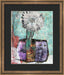 Mixed media collage titled Snow Moon by Sara Palacios. The artwork features a large white textured flower in a teal vase, set against a patterned turquoise background with layered purple and red blocks, creating a cool, modern composition.