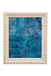 Framed abstract artwork with blue and purple hues on a white background