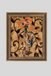 Framed artwork with abstract design of flowers and leaves on a beige background