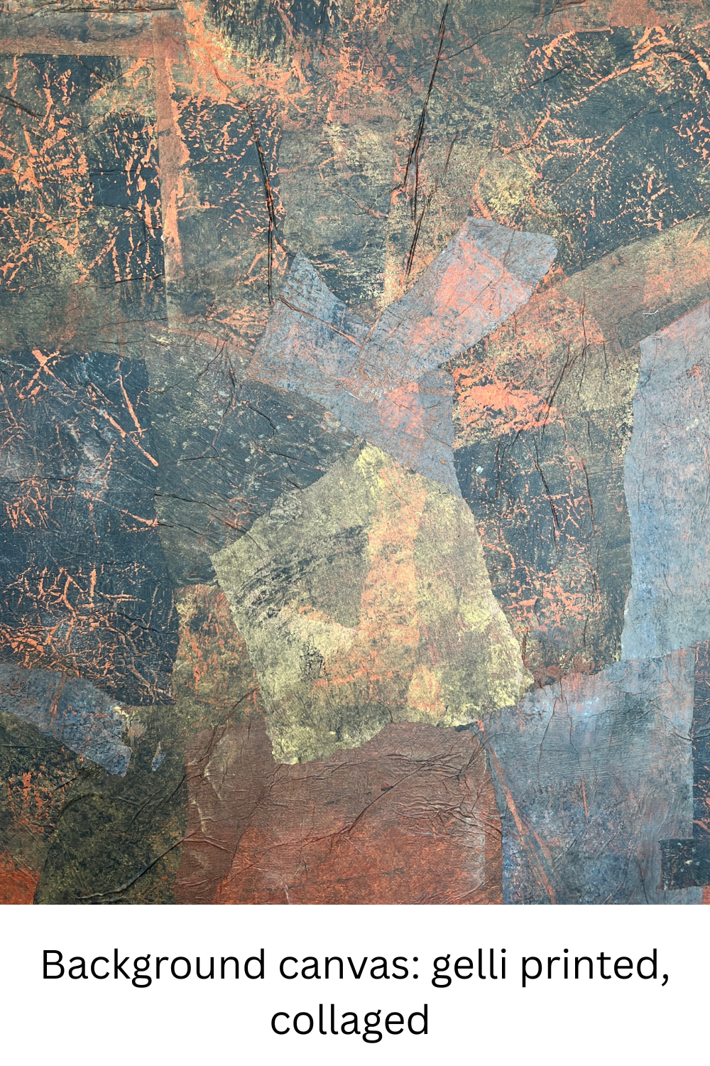 Abstract art with gelli printed and collaged background
