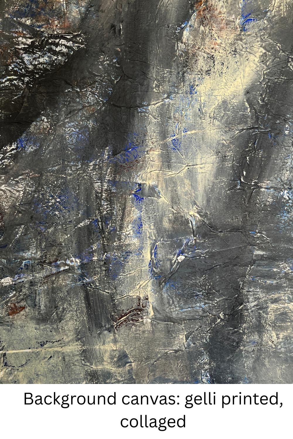 Textured background with gelli printed and collaged elements