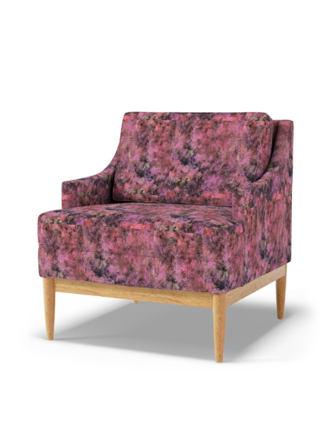 Pink floral armchair on a white background