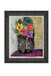 Framed artwork with colorful flowers and a decorative vase on a textured background