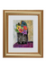 Framed artwork of a vase with colorful flowers on a textured background