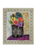 Framed artwork with a decorative border featuring a vase of flowers and abstract elements.