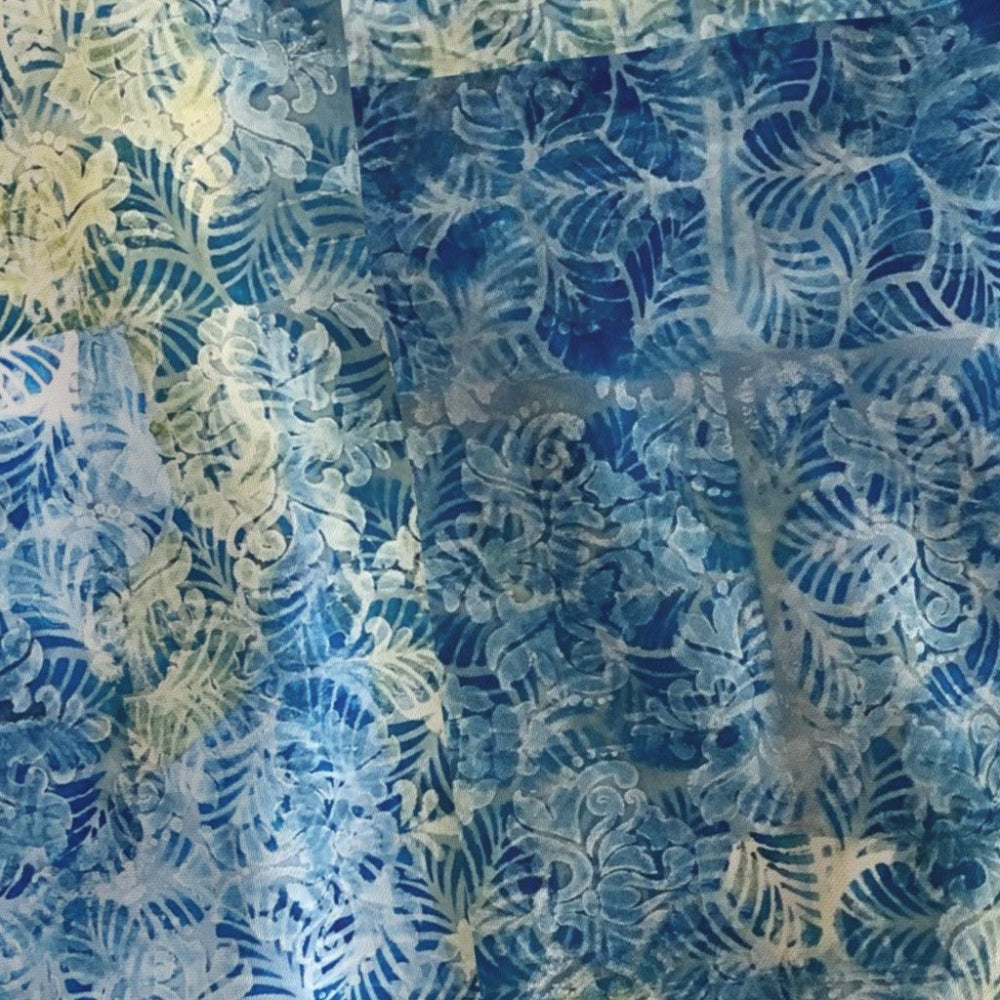 Blue and white floral patterned fabric