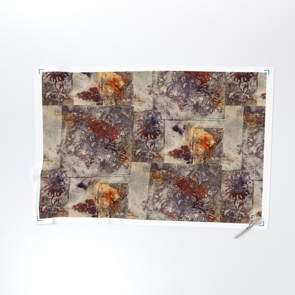 Patchwork fabric with floral pattern on a white background