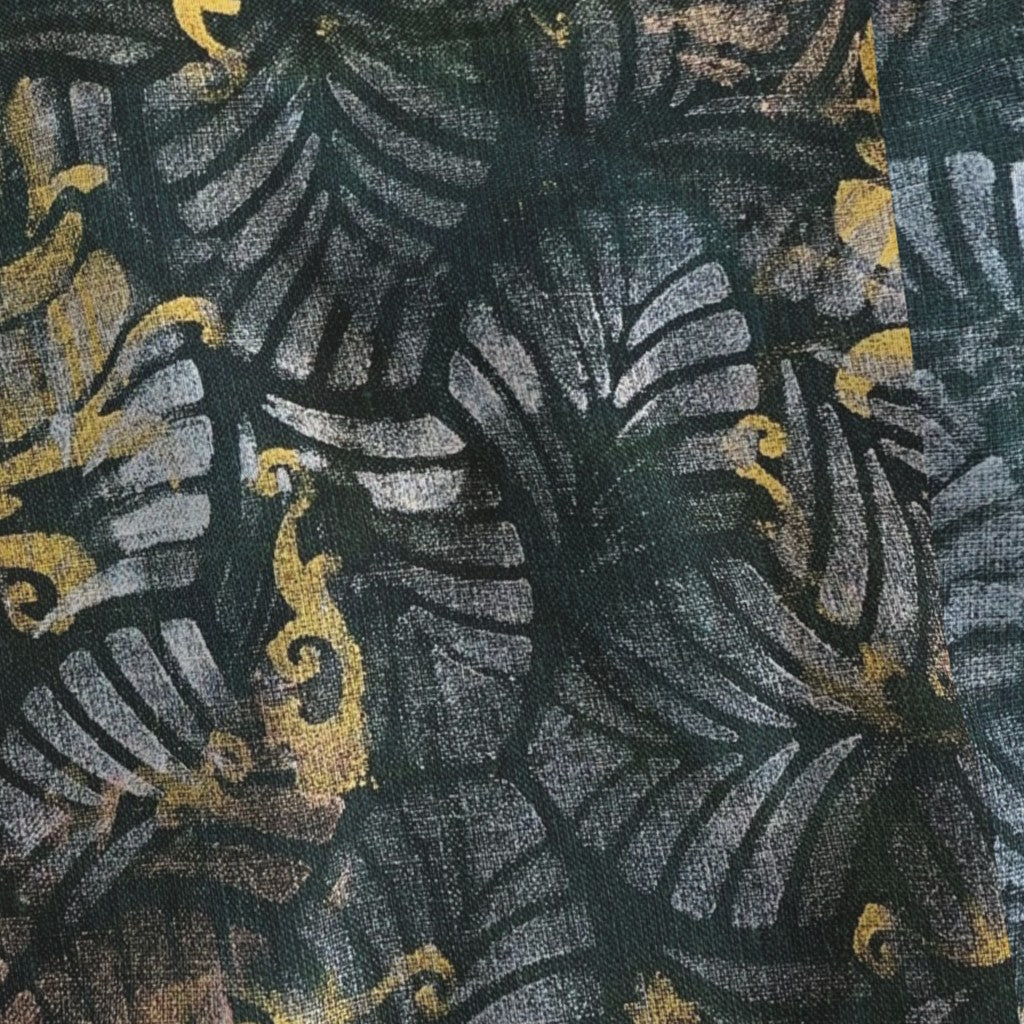 Textile with gold and black leaf pattern