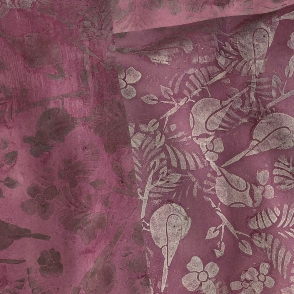 Pink fabric with floral and bird pattern