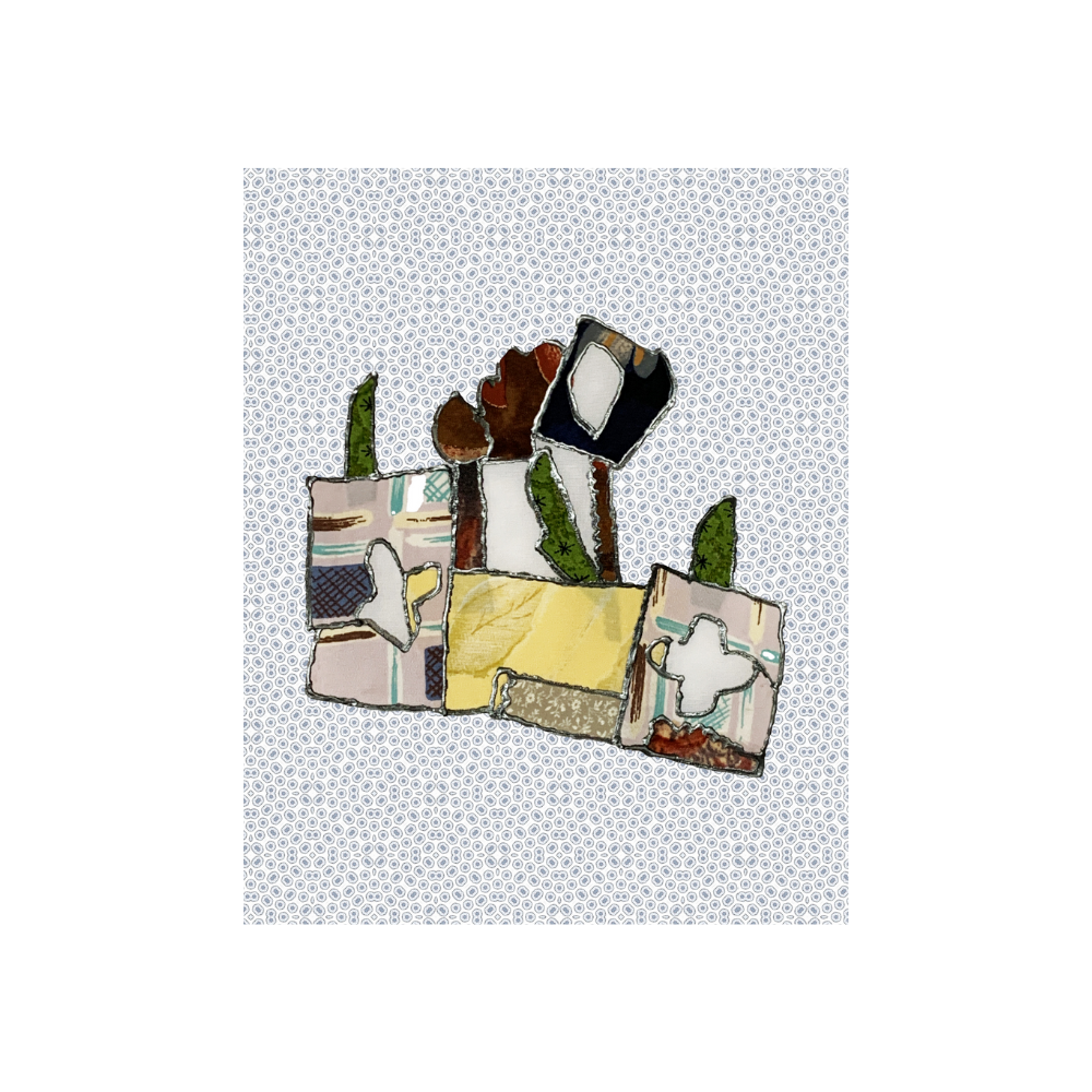 Collage of various shapes and colors on a textured white background