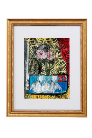 Framed abstract artwork with a gold frame