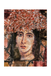 Artistic depiction of a face with floral headgear on a textured background