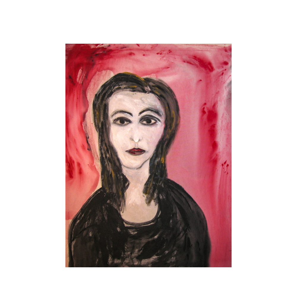 Artistic portrait of a woman with a red background