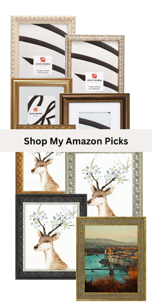 Collection of framed pictures with various designs on a white background