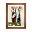 Framed abstract artwork with colorful figures on a beige background