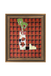 Framed artwork with a plaid pattern and cut-out shapes on a white background