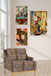 Decorative armchair in a room with abstract art on the wall