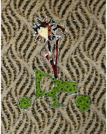 Decorative brooch with floral design on a textured fabric background