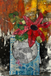 Artistic depiction of a red flower in a vase with abstract background