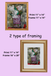 Two types of framing for a print with dimensions and frame sizes displayed.