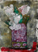 Abstract artwork of flowers in a vase with textured background