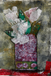 Artistic depiction of flowers in a vase with textured background