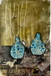 empty flower blue vases, gold background