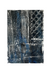 Abstract art piece with black, white, and blue tones on a white background